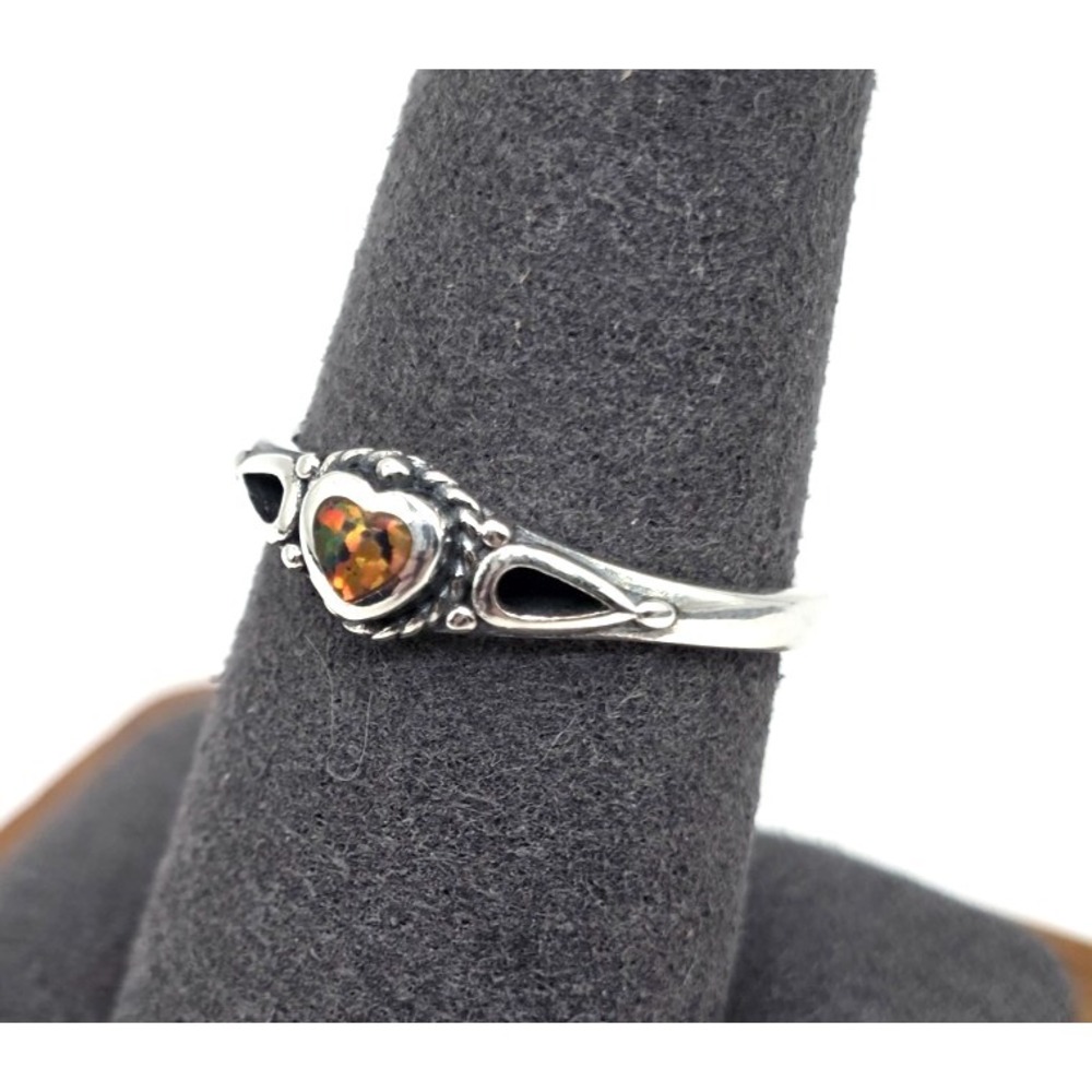 Black Opal Heart‎ Ring Size 8.5 Roped Sterling Silver 925 Handmade NWT